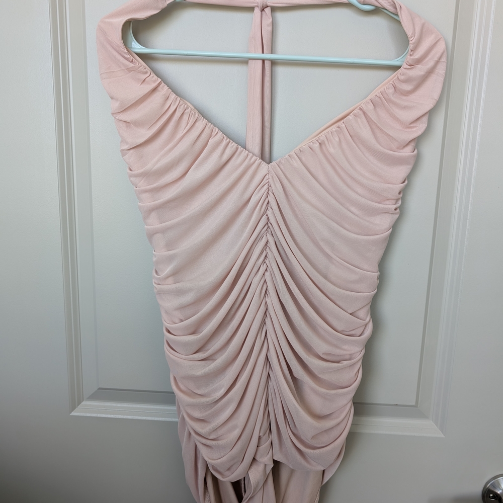 Fashion Nova Pink Halter Ruched Gown